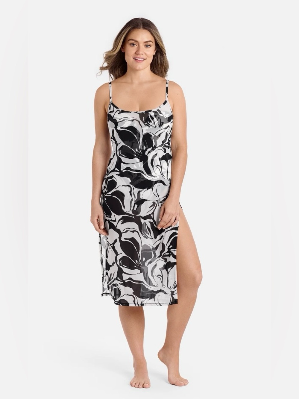 NWT Sofia Vergara Black & White Floral Slip Mesh Dress Coverup